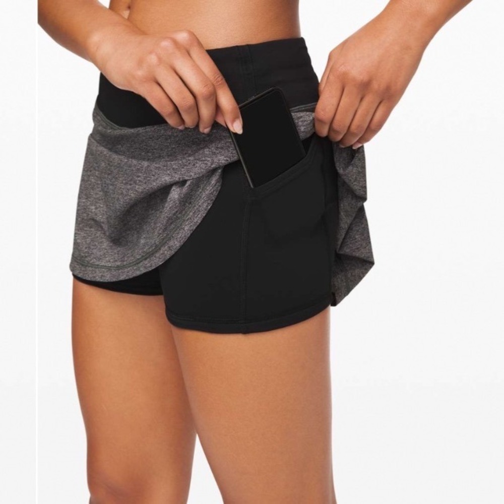 Lululemon‎ Pace Rival Skirt Tall Heathered Black Grey Athletic Skort Size 6